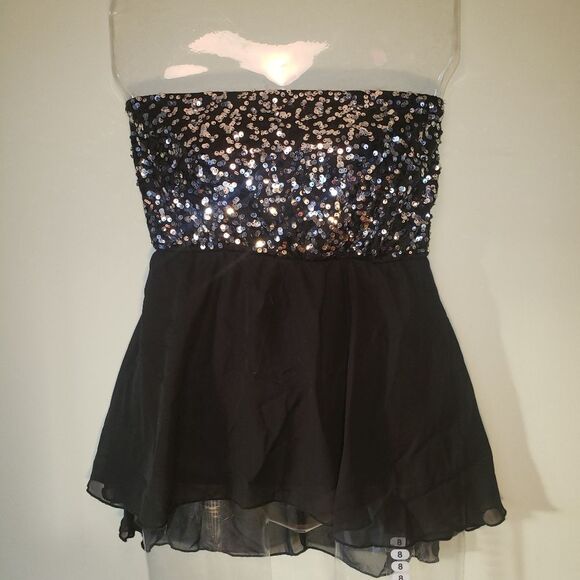 Almost Famous Black Sequin Strapless Top Junior Womens Size M Partywear Straplss - Picture 1 of 5